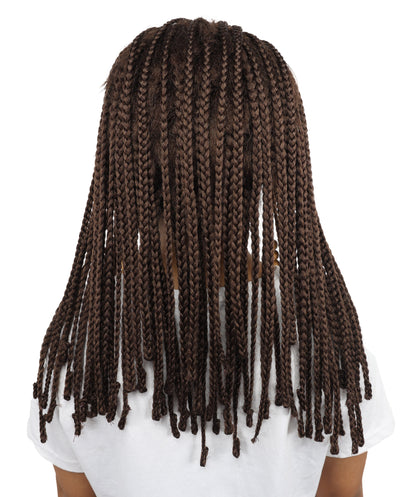 HPO Women's Fantasy Tribal Warrior Wig with Braids & Beads | Long Brown Synthetic Hairpiece with Adjustable Cap for Cosplay, Halloween & Roleplay