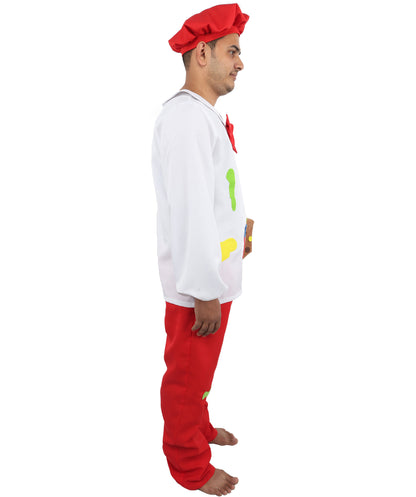 HPO Painter Men’s Costume with Hat – White and Red Themed Outfit  | Creative Fancy Dress for Parties and Social Events