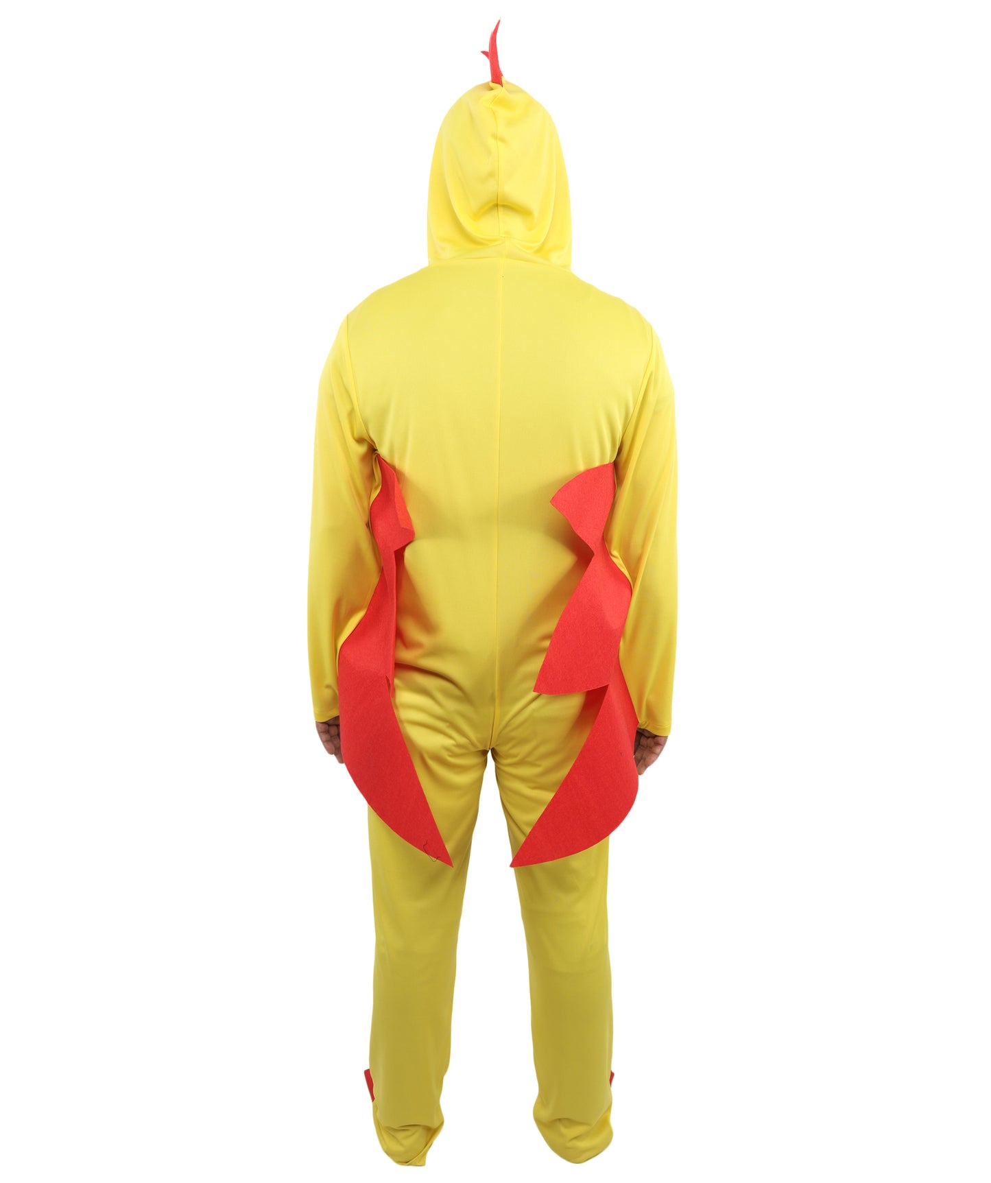 HPO Men’s Chicken Yellow & Red Costume – Soft Plush Feather One Piece Suit with Headpiece | Creature Outfit for Theme Nights & Parites