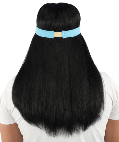 HPO Men's Long Auburn Wig with Headband | Straight Reddish Texture with Blunt Bangs & Included Teal Band, Heat Resistant Fiber | Halloween, Troll Roleplay, Fantasy Party, Carnival & Theater