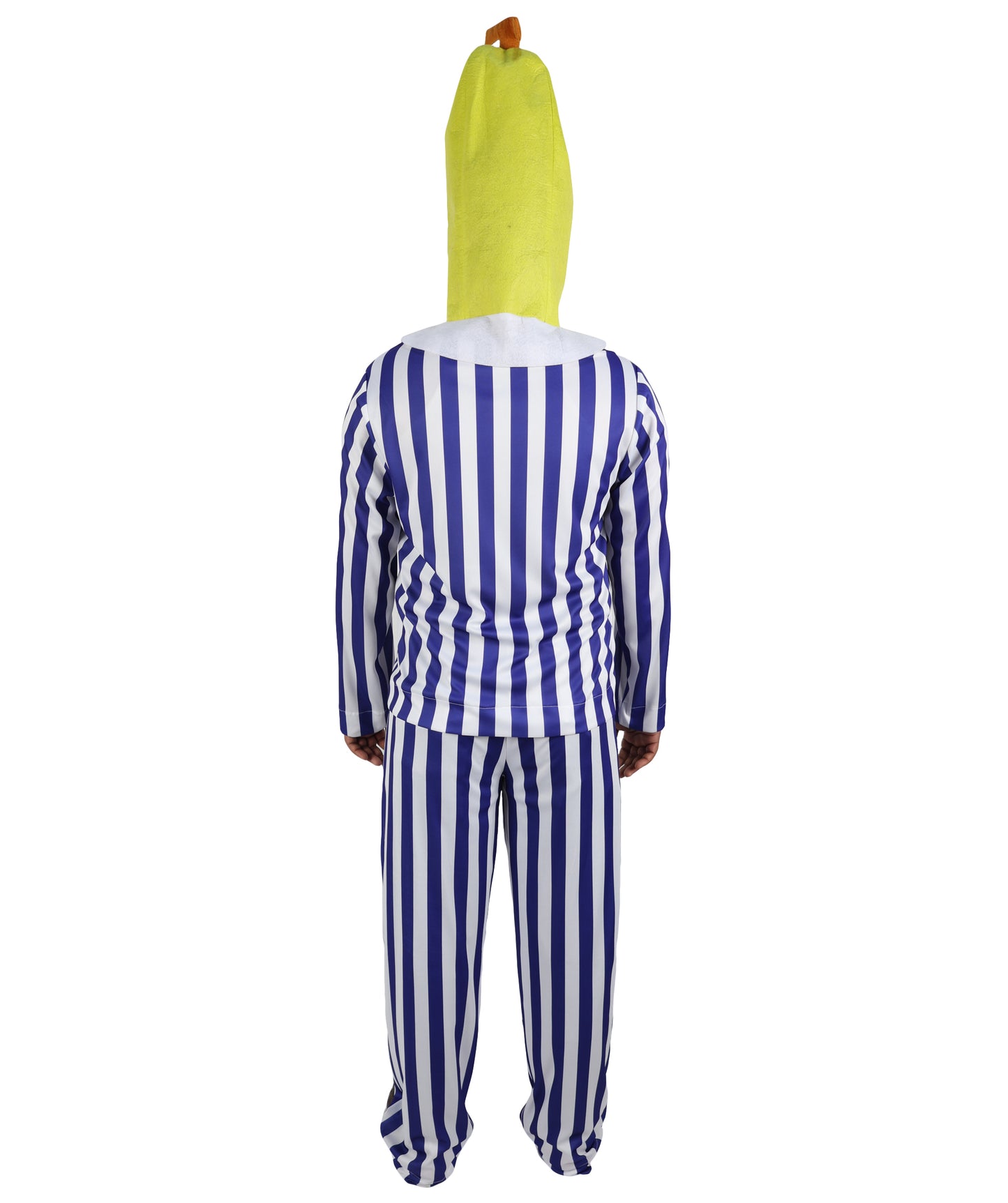HPO Women's Banana in Pajamas Costume | Classic Blue and White Striped Sleepwear Top and Pants Set Novelty Fruit Character Yellow Mask | Halloween Cosplay Theater Drag Performance Costume Events