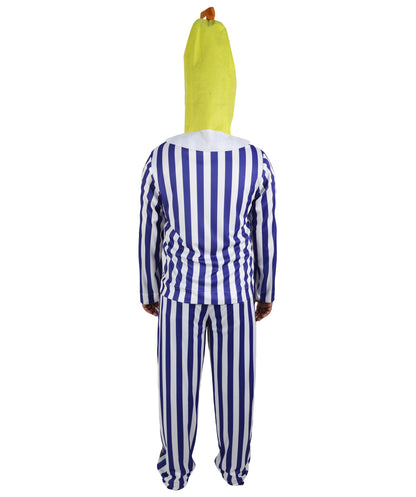 HPO Women's Banana in Pajamas Costume | Classic Blue and White Striped Sleepwear Top and Pants Set Novelty Fruit Character Yellow Mask | Halloween Cosplay Theater Drag Performance Costume Events