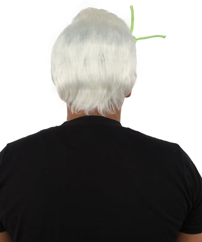 HPO Men's Brain Slug Orange Wig | Medium Spiked Synthetic Hair with Attached Green Alien Plush and Messy Texture | Sci-Fi Cosplay, Halloween, Cartoon Theme Party, and Funny Costume Accessories