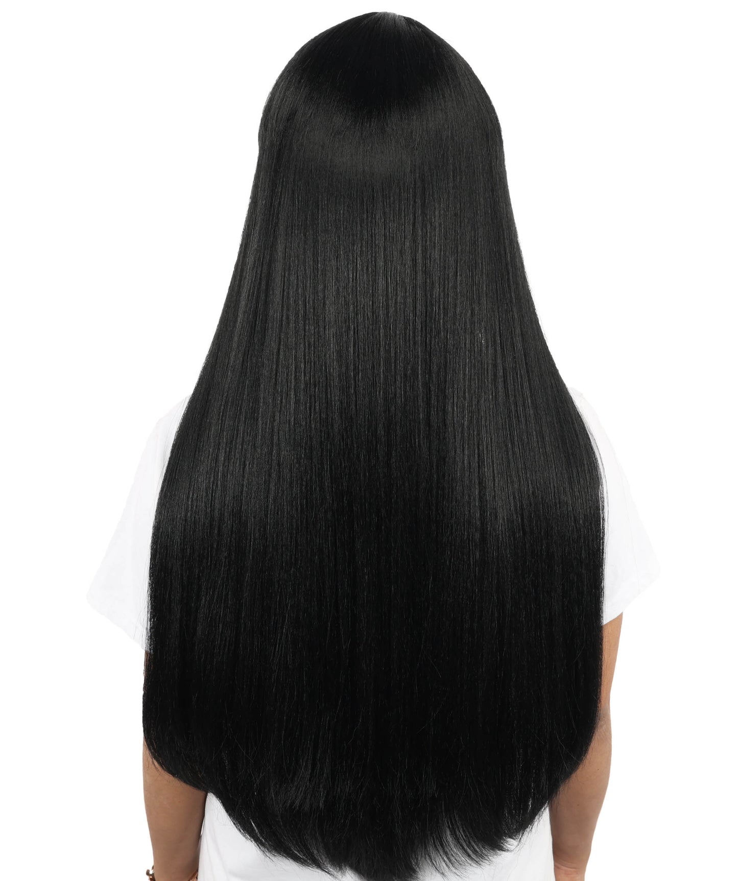HPO Women's Sleek Straight Wig | 27 Inch Black Texture Face Framing Bangs Heat Friendly Fiber | Party Halloween Cosplay Theater Drag Performance Costume Events