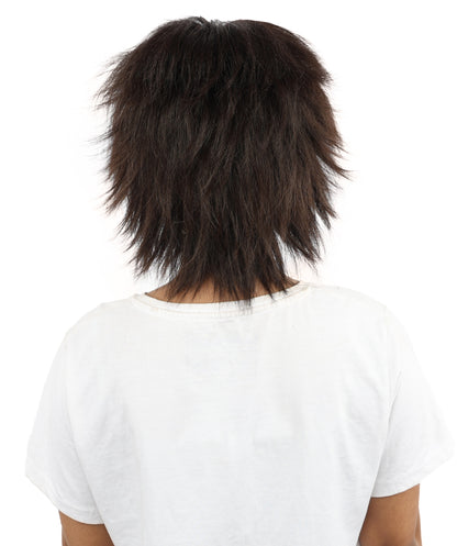 HPO Women's Spiky Layered Short Anime Wig – 12 Inch Natural Dark Brown Messy Wig with Capless Cap Design | Flame-retardant Synthetic Fiber for Costume, Halloween, Parties & Events
