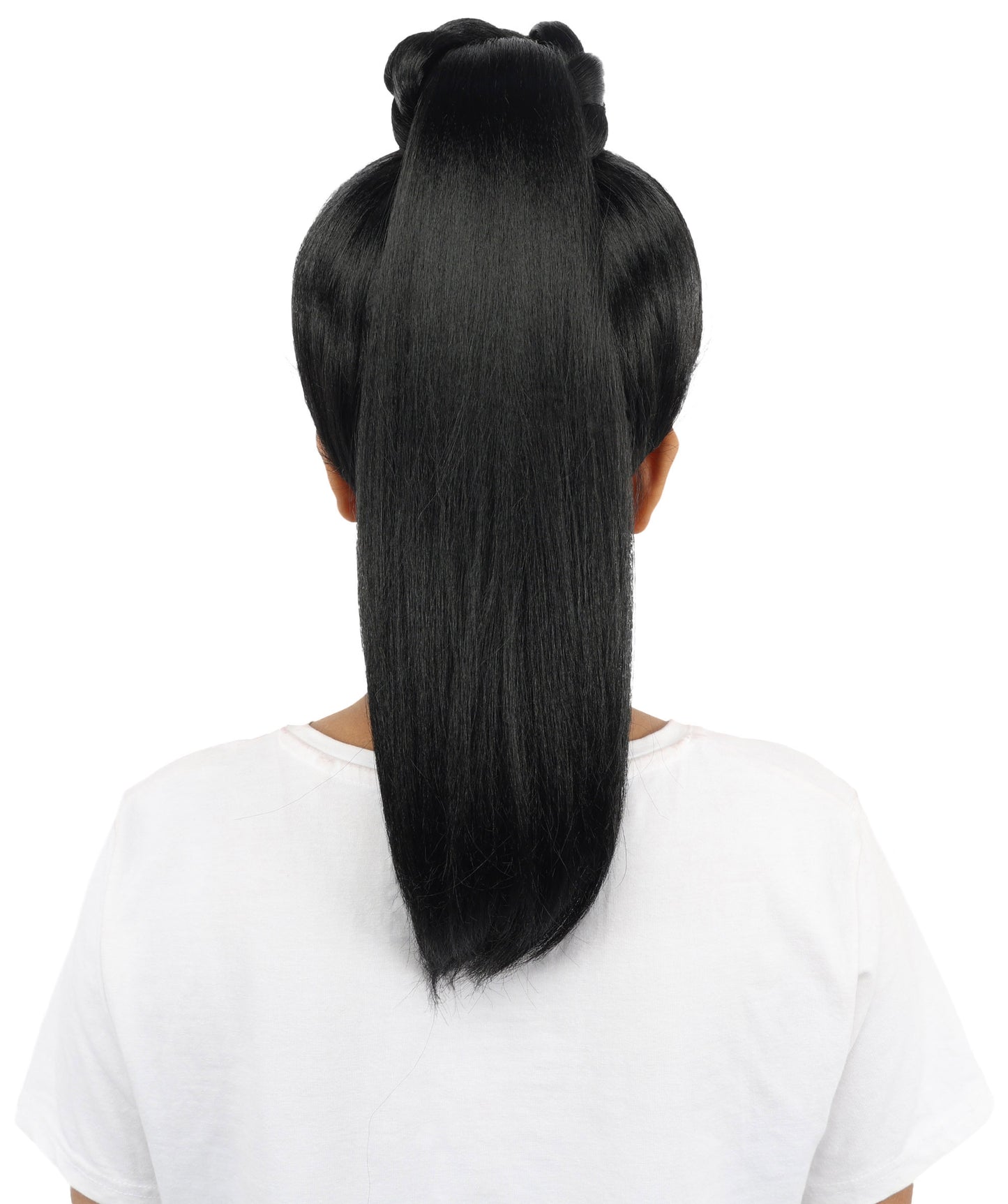 HPO Women's Warrior Bun Wig | Sleek Black Texture Intricate Top Knot 16 Inch Length | Party Halloween Cosplay Theater Drag Performance Costume Events