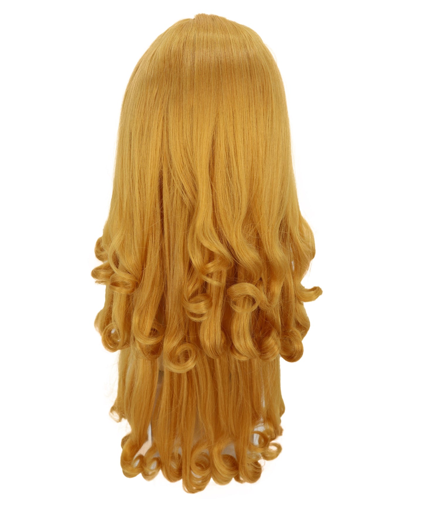 HPO Princess Golden Long Curly Wig | Radiant Fairytale Hairpiece with Voluminous Waves | Adjustable Breathable Cap for Cosplay, Halloween & Stage