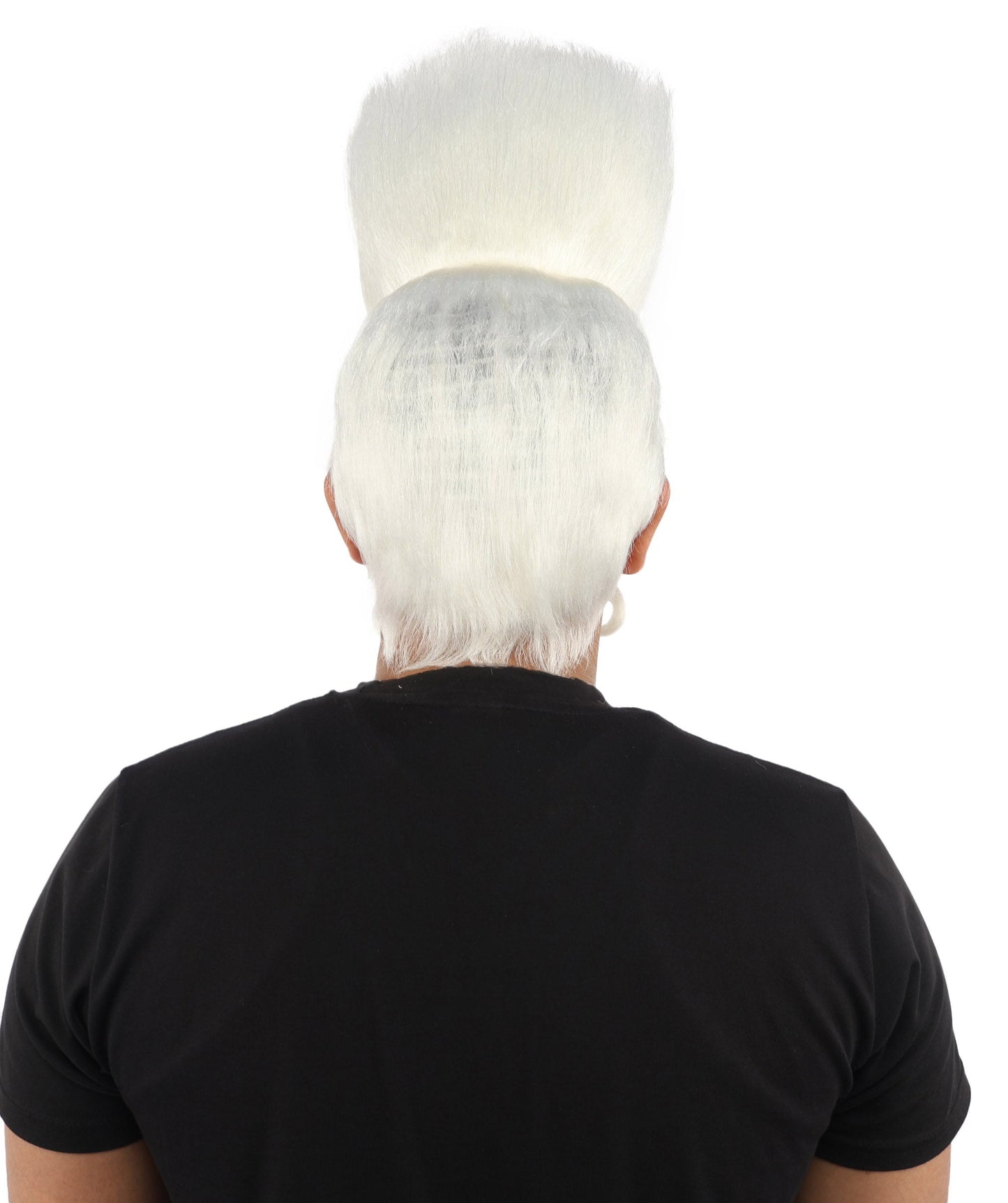 HPO Adult Men's Tall Flat Top Wig and Mustache | Vertical Dark Pompadour with Long Handlebar Facial Hair, Synthetic Fiber & Breathable Net | Halloween, Carnival, Stage Performance & Roleplay