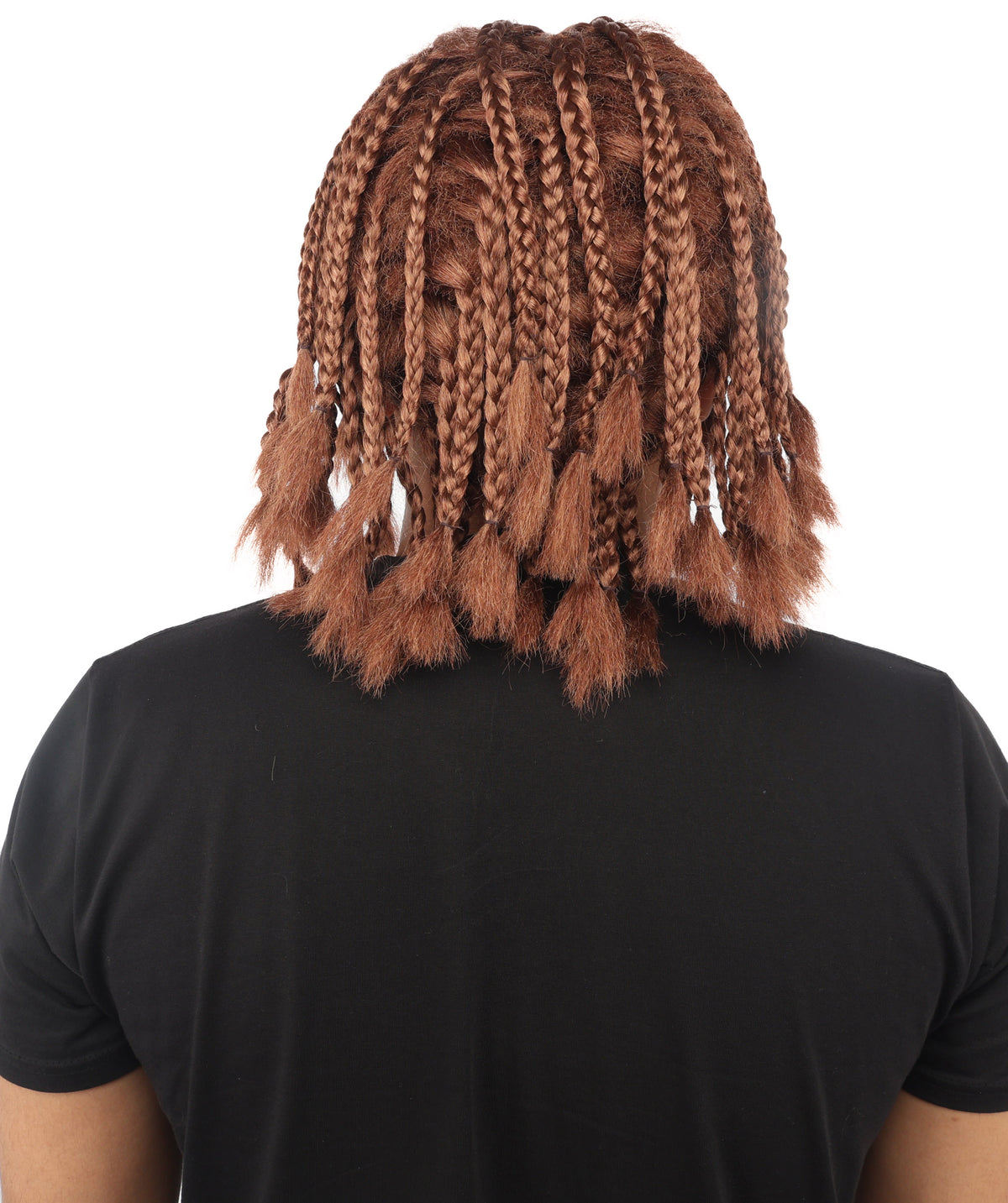 HPO Adult Men’s Brown Braided Warrior Wig with Matching Beard Set - Shoulder Length Braided Wig with Full Facial Hair Center Part and Fantasy Inspired Styling for Halloween Cosplay Events