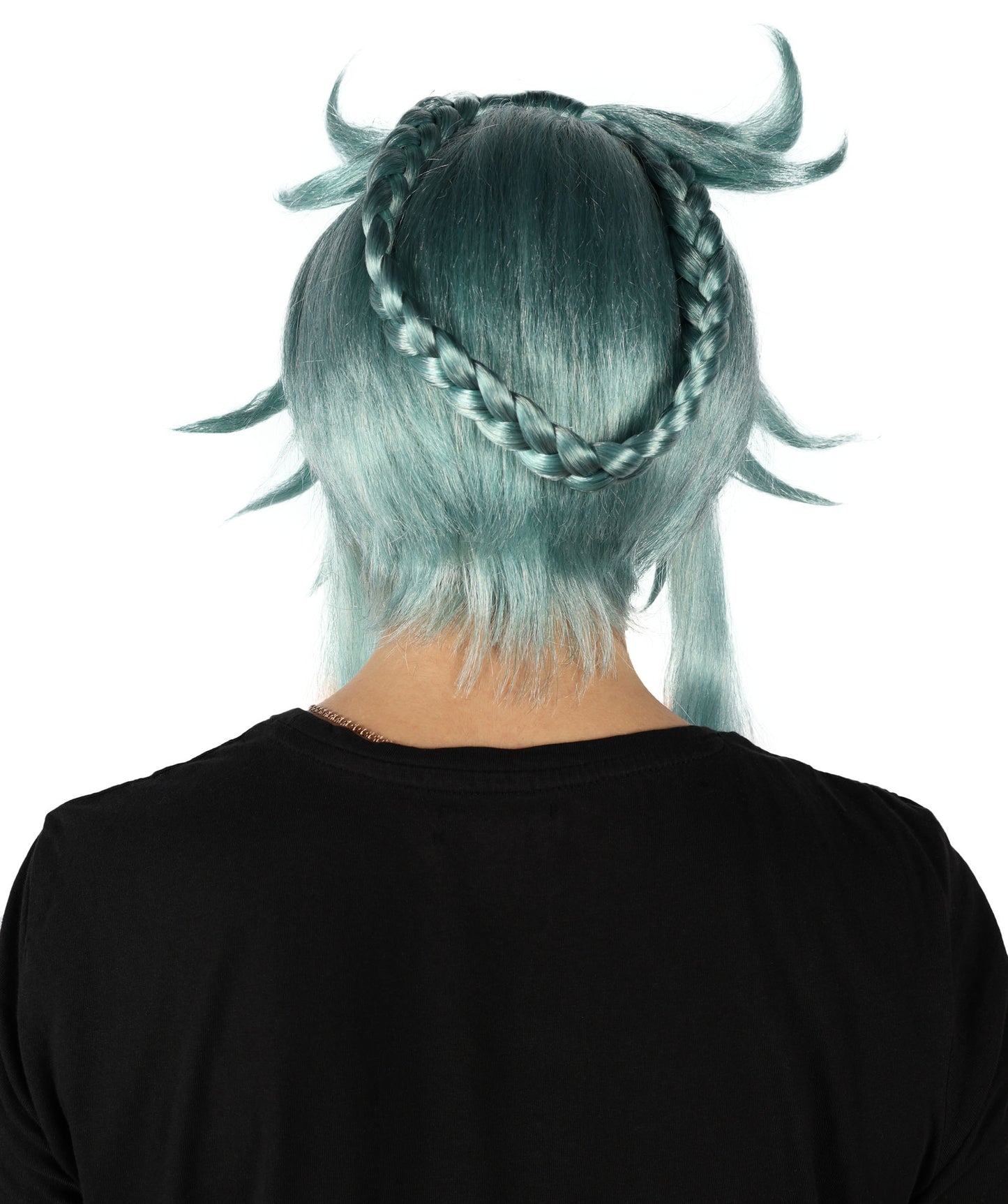 HPO Women's Video Game Braid Blue Wig I Halloween Wig I Flame-retardant Synthetic Fiber