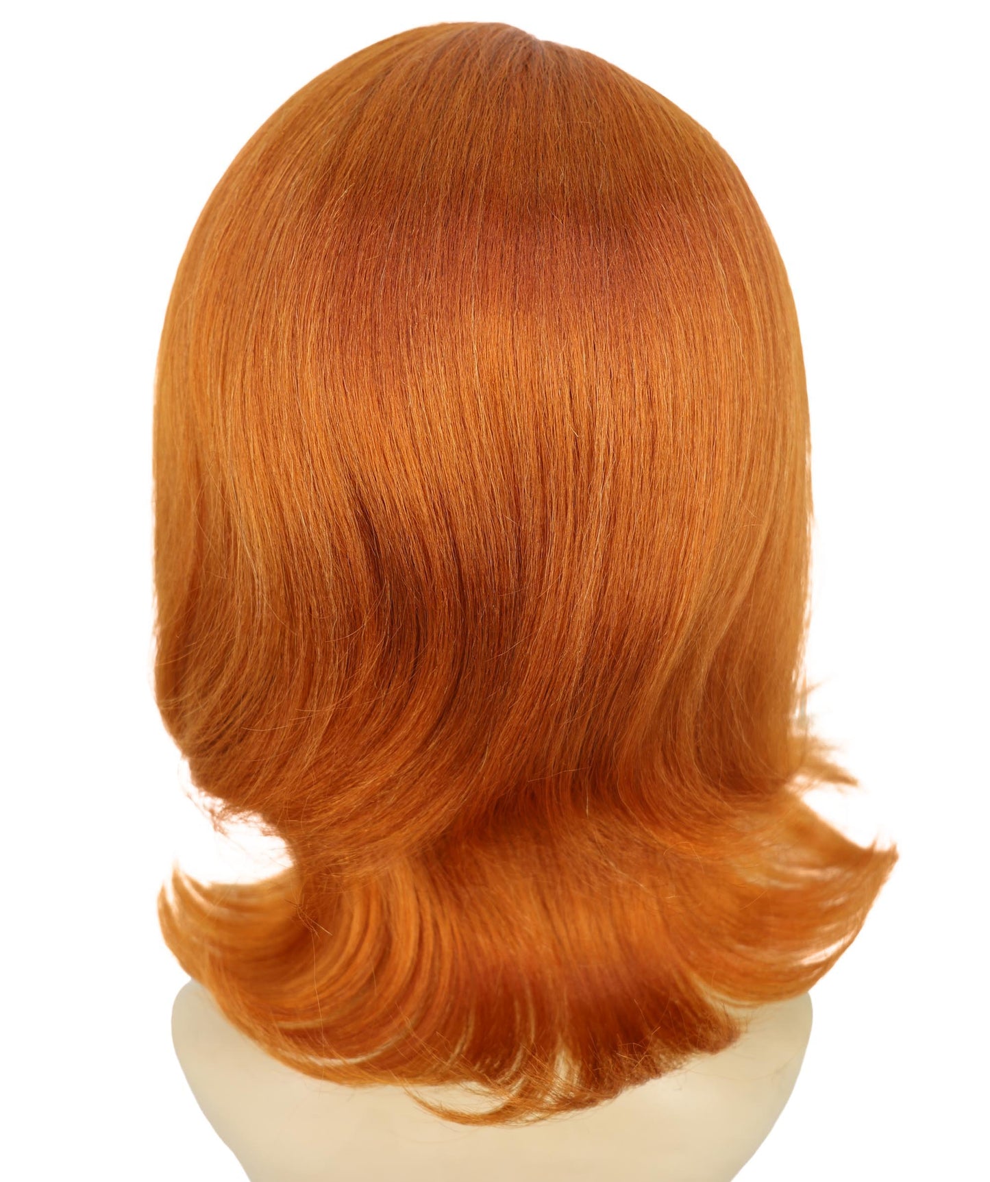 HPO Adult Women’s Layered Ginger Wig with Fringe | 1980s Style Costume Hair for Halloween Themed Parties| Breathable Capless Cap