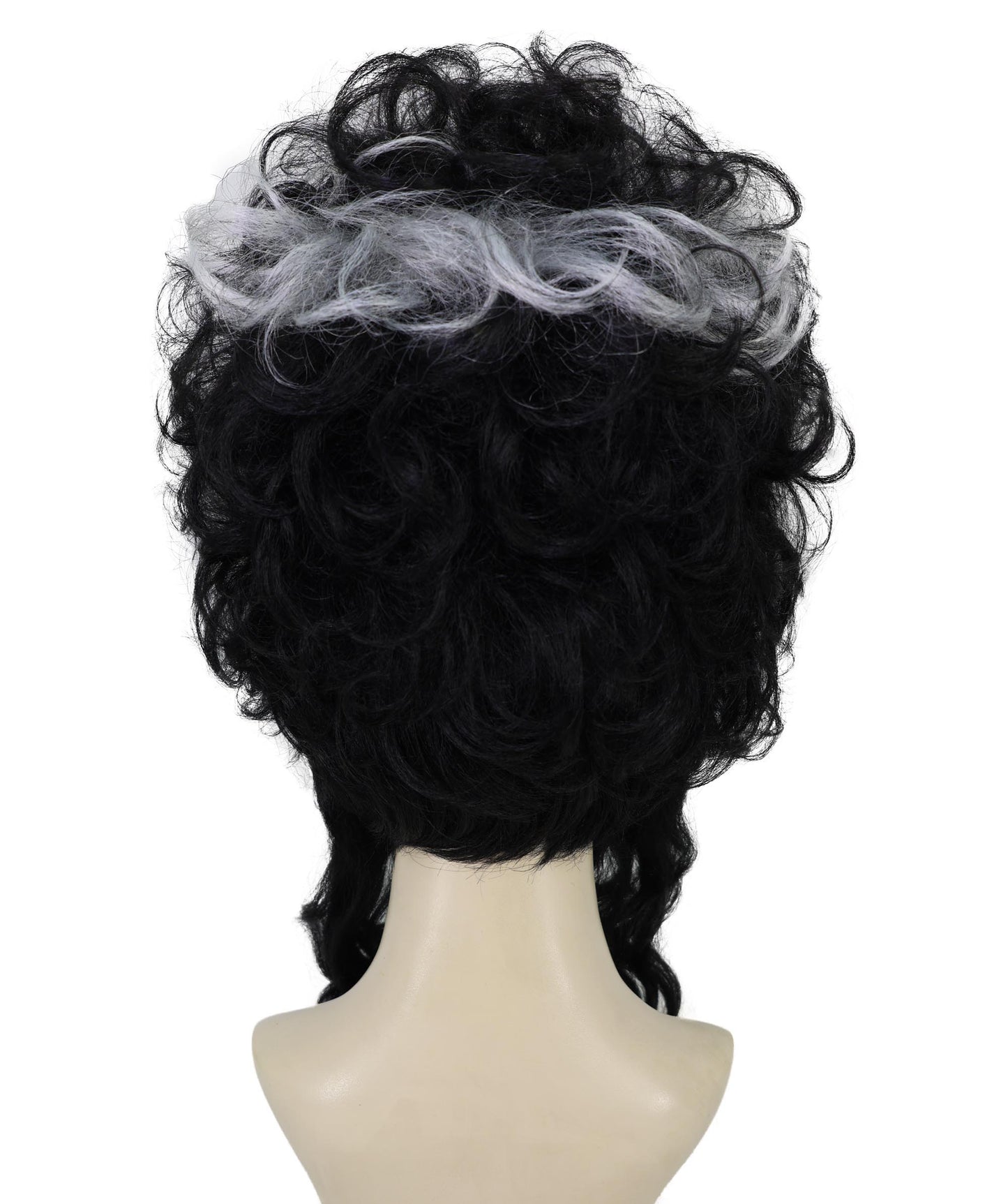 HPO Adult Frankenstein Beehive Wig for Women | Halloween Updo Wig with White Streaks | Black Synthetic Hair | Flame-Retardant | Capless Cap | Horror Bride Costume Wig