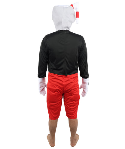 HPO Men's Vintage Toon Cup Red & Black Costume | Soft Fabric Construction Featuring Straw Accent Mask and Shorts | Versatile for Stage Shows, Carnival Events, and Character Parties