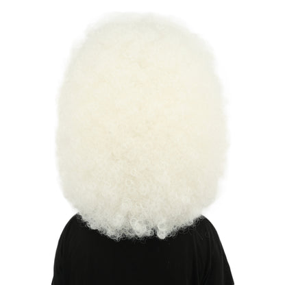 HPO Women's Giant White Glitter Afro Wig | Massive Puffy Sparkle Hair with Silver Sheen, Synthetic Fiber & Breathable Cap | Halloween, Troll Roleplay, 70s Disco Party, Theater & Funny Costume