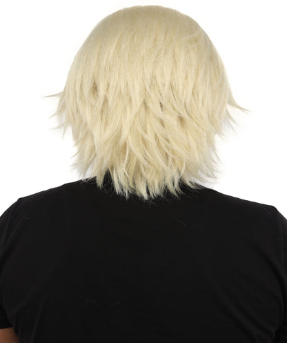 HPO Men's Two Tone Black & White Layered Anime Hair | Frosted Tips Messy Style, Natural Matte Finish, Adjustable Interior Net & Durable Strands | Carnival, Dress Up, Fantasy Conventions, Theater & Photo Shoots