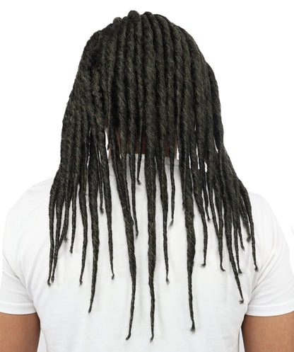 HPO Men's Fantasy Black Tribal Wig | Long Black Synthetic Hair with Adjustable Cap for Cosplay, Themed Events, Halloween, Stage & Roleplay