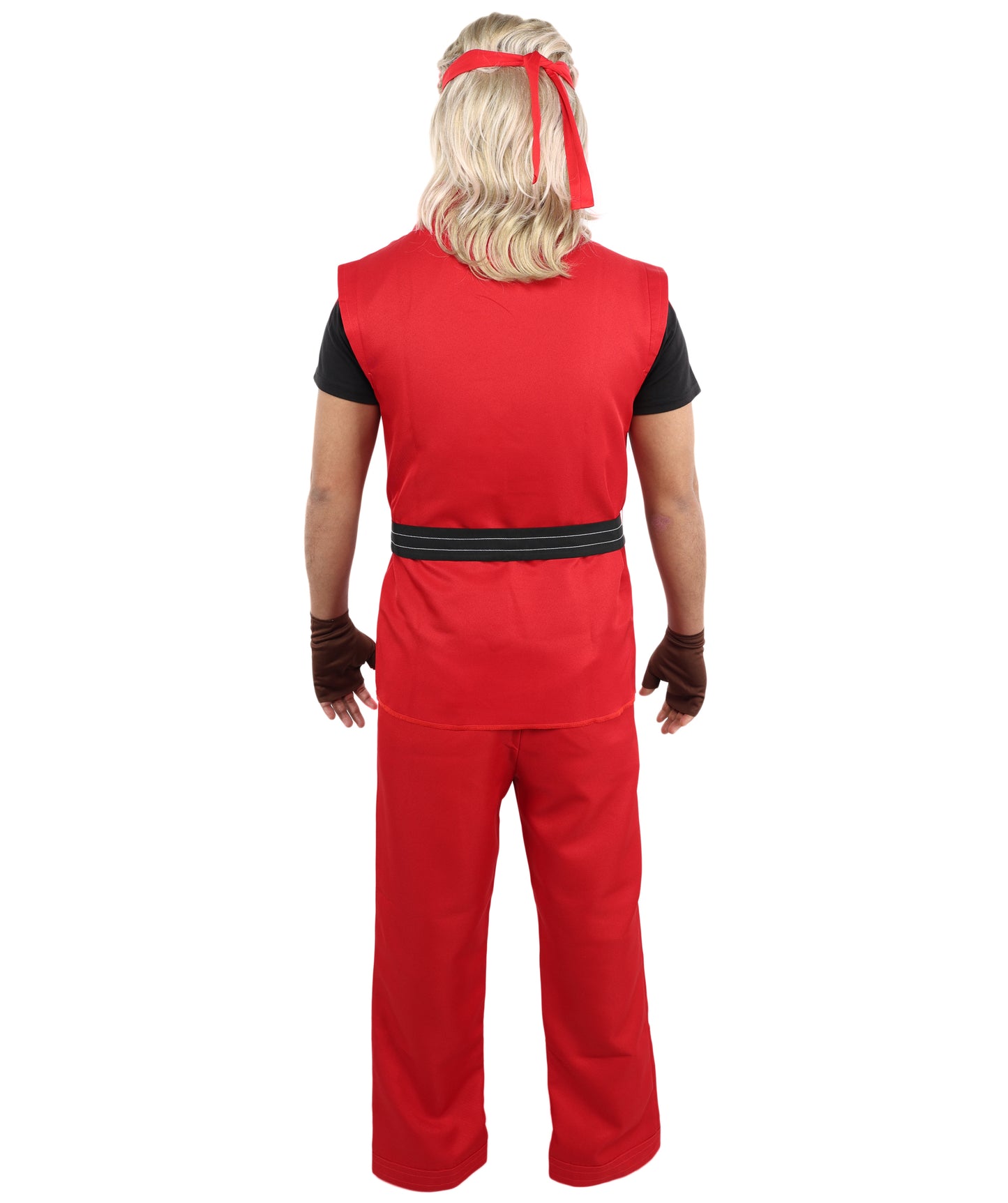 HPO Men Martial Arts Fighter Outfit | Red Gi Costume with Belt, Headband & Gloves, Body | Video Game Fighter costume For Cosplay & Themed Battle Events