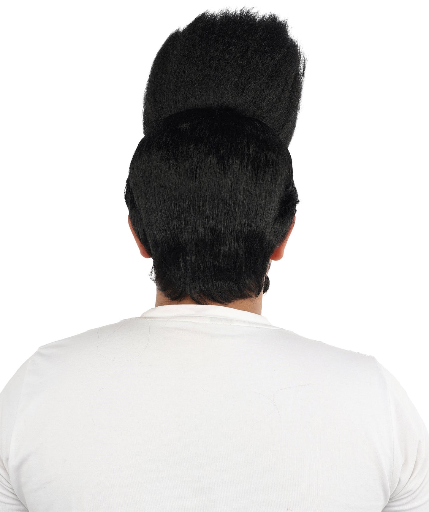 HPO Men's Tall Flat Top Wig and Mustache | Vertical Dark Pompadour with Long Handlebar Facial Hair, Synthetic Fiber & Breathable Net | Halloween, Carnival, Stage Performance & Roleplay