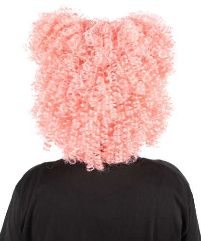 HPO Women’s Creepy Circus Doll Wig | Curly Pink Hairpiece | Adjustable Inner Cap for Halloween, Cosplay, Stage & Parties