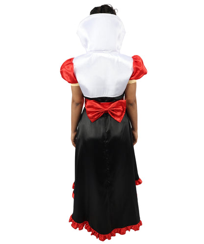 HPO Women’s Flirty Queen of Hearts Costume | Red, Black & White Dress with Crown Headband | Halloween, Cosplay, Stage Performances & Parties