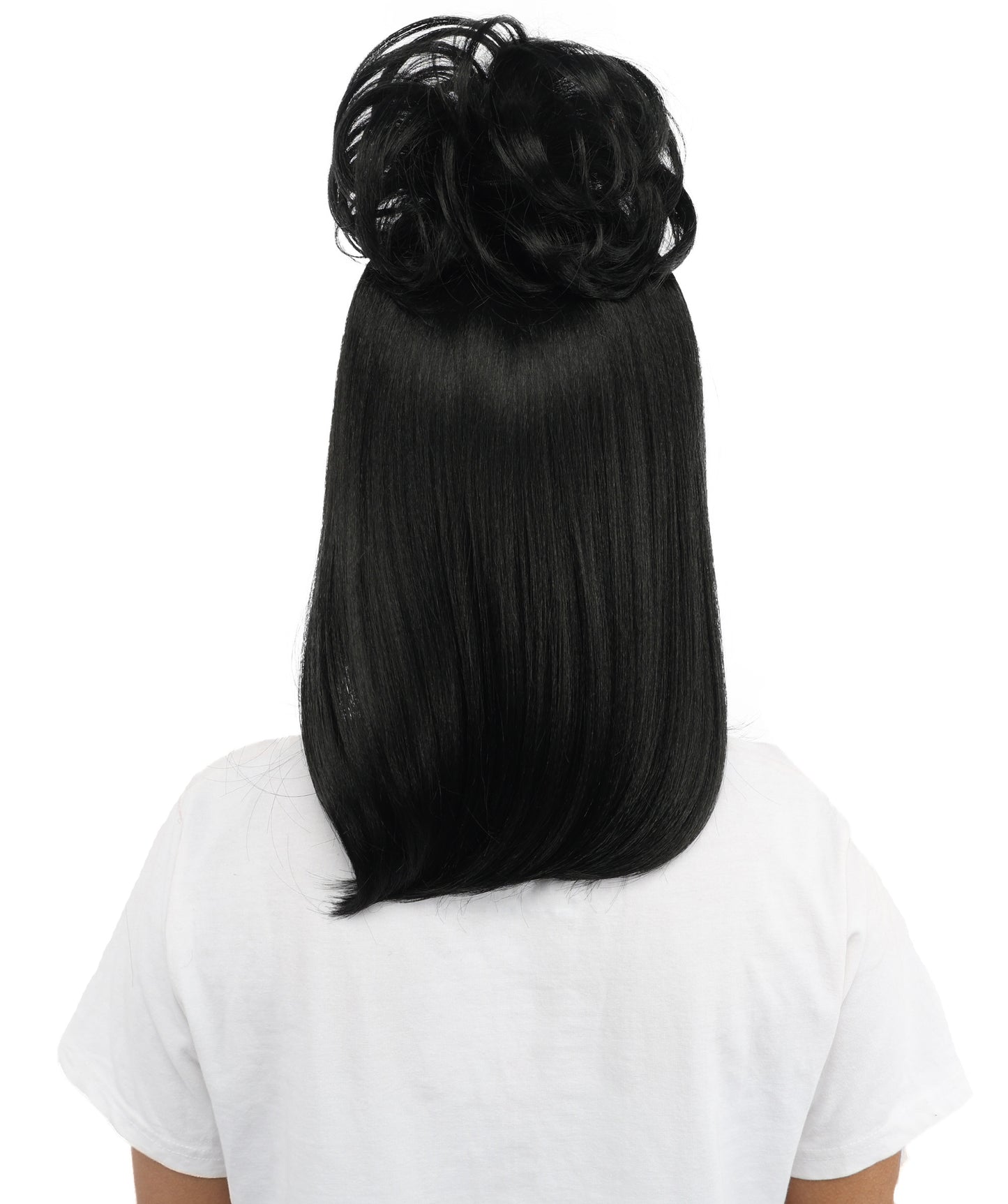 HPO Women's Retro Beehive Updo Wig | Black Hair Style with Straight Bangs | Ideal for Theme Events, Fancy Dress Wear & Party Performances