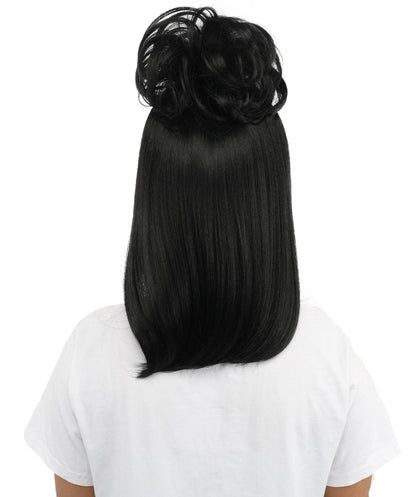 HPO Women's Retro Beehive Updo Wig | Black Hair Style with Straight Bangs | Ideal for Theme Events, Fancy Dress Wear & Party Performances