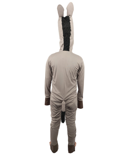HPO Men's Hooded Donkey Costume| Gray Animal Jumpsuit for Halloween