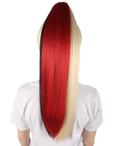 HPO Women's Red and Blonde Long Two Tone Wig | Perfect for Halloween | Flame-retardant Synthetic Fiber