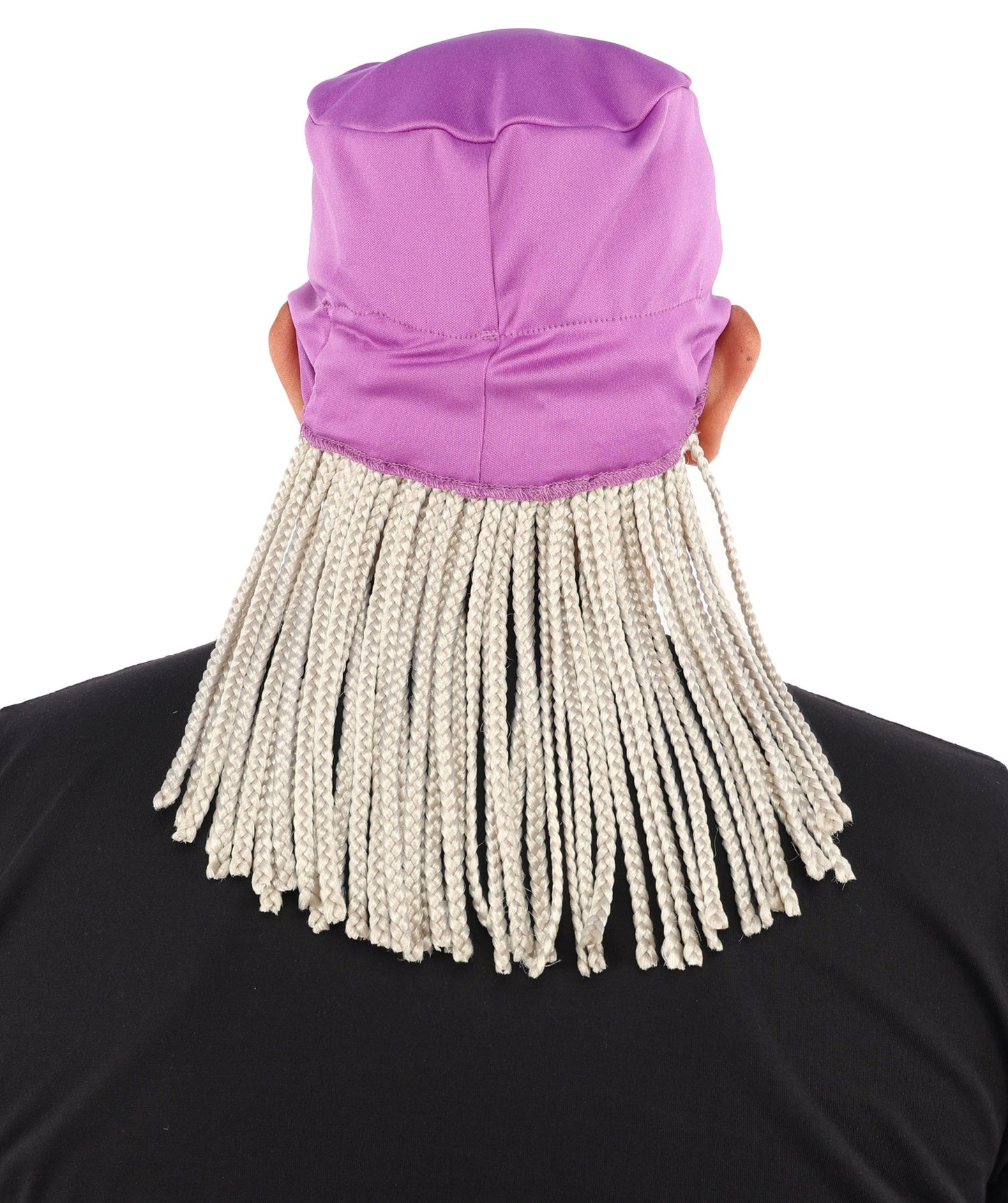 Men’s Movie Character Inspired Black Braided Wig with Purple Head Wrap Hat | Flame-retardant Synthetic Fiber | Ideal Hairpiece for Cosplay & Halloween