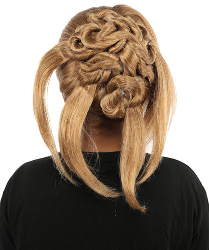 HPO Women's Elegant Braided Updo Brown Wig | Flame-Retardant Synthetic Fiber With Capless Cap | Ideal For Theater, Halloween And Cosplay