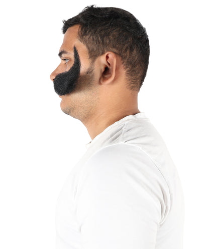 HPO Men's Giant Black Mustache | Self-Adhesive Fake Mustache | Realistic Costume Facial Hair Accessory for Halloween, Parties & Roleplay