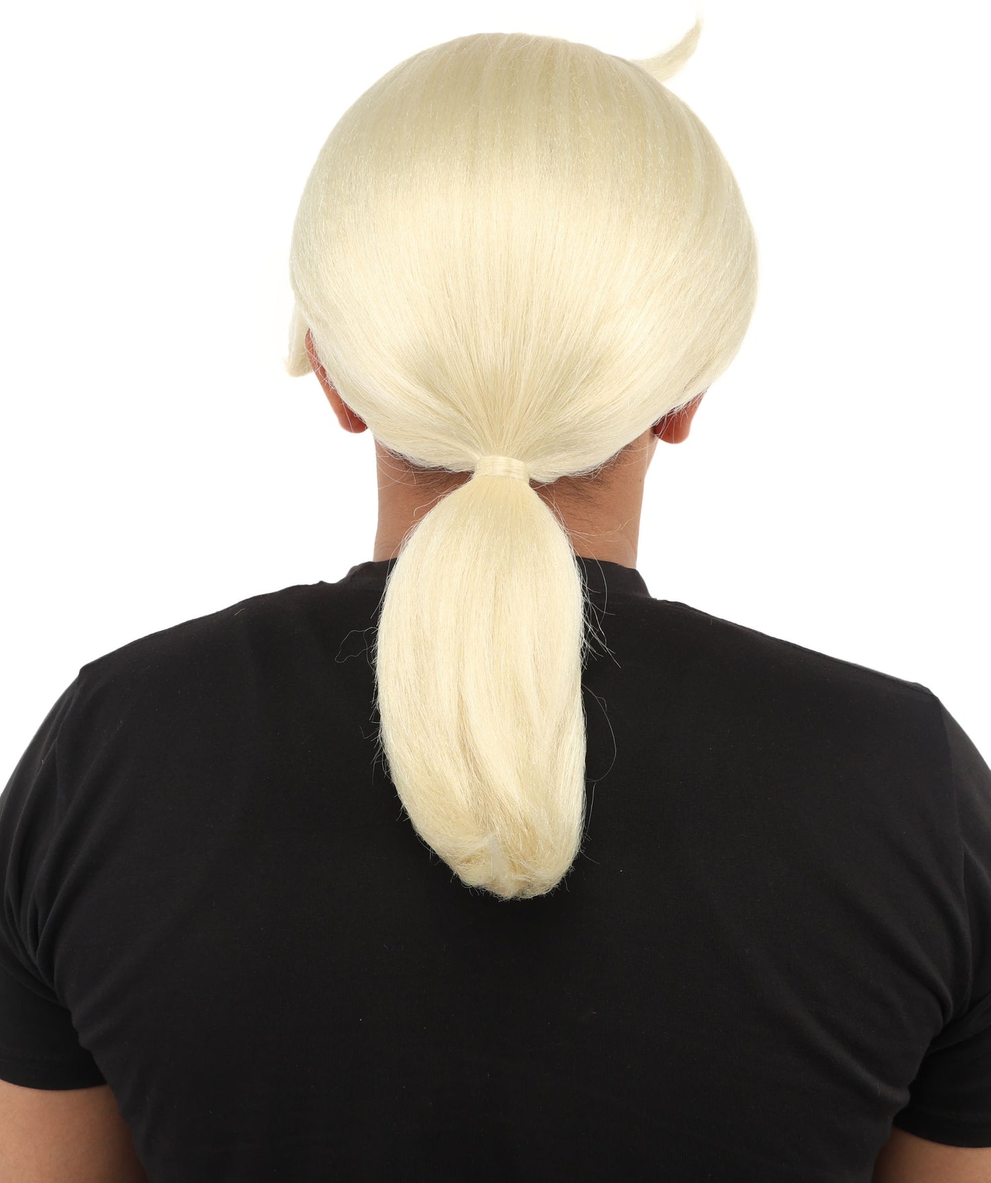 HPO Men's Golden Blonde Curtain Bang Wig | Shoulder Length Wavy Surfer Style, Heat Resistant Synthetic Fiber & Breathable Net | Halloween, Funny Roleplay, Theater, 90s Party & Costume Events