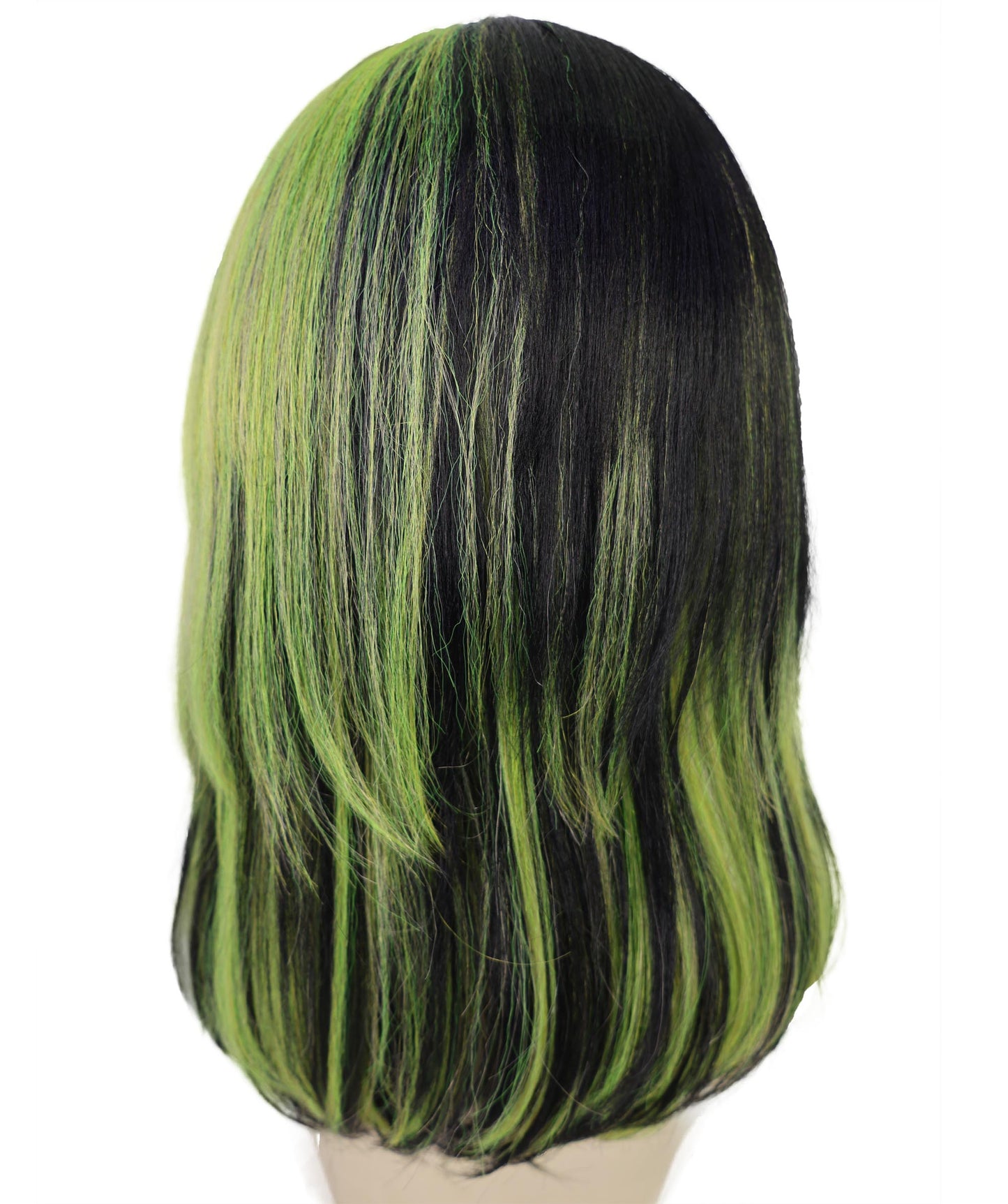 HPO Adult Short Lolita Straight Wig with Bangs for Women | Green & Black Highlighted Synthetic Wig | Breathable Cap for Daily Wear & Halloween Looks