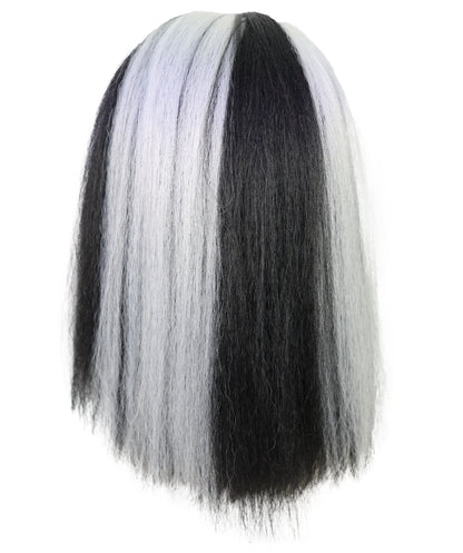 HPO Women’s Sinister-Inspired Long Black & White Wig | Dramatic Halloween Hairstyle | Breathable Capless Cap