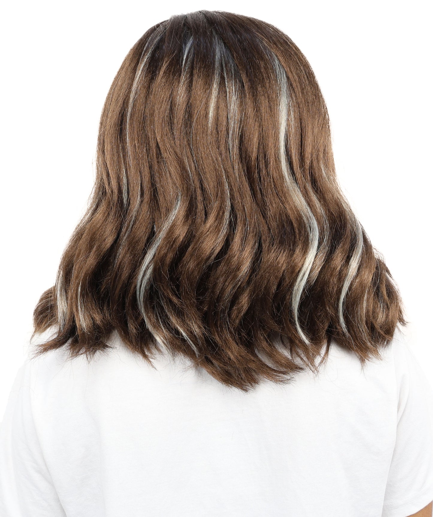 HPO Women’s Brown and White Bang Wig Front Streak | Mid-Length Executive Style | Ideal for Costume Parties, Cosplay, & Halloween Performances