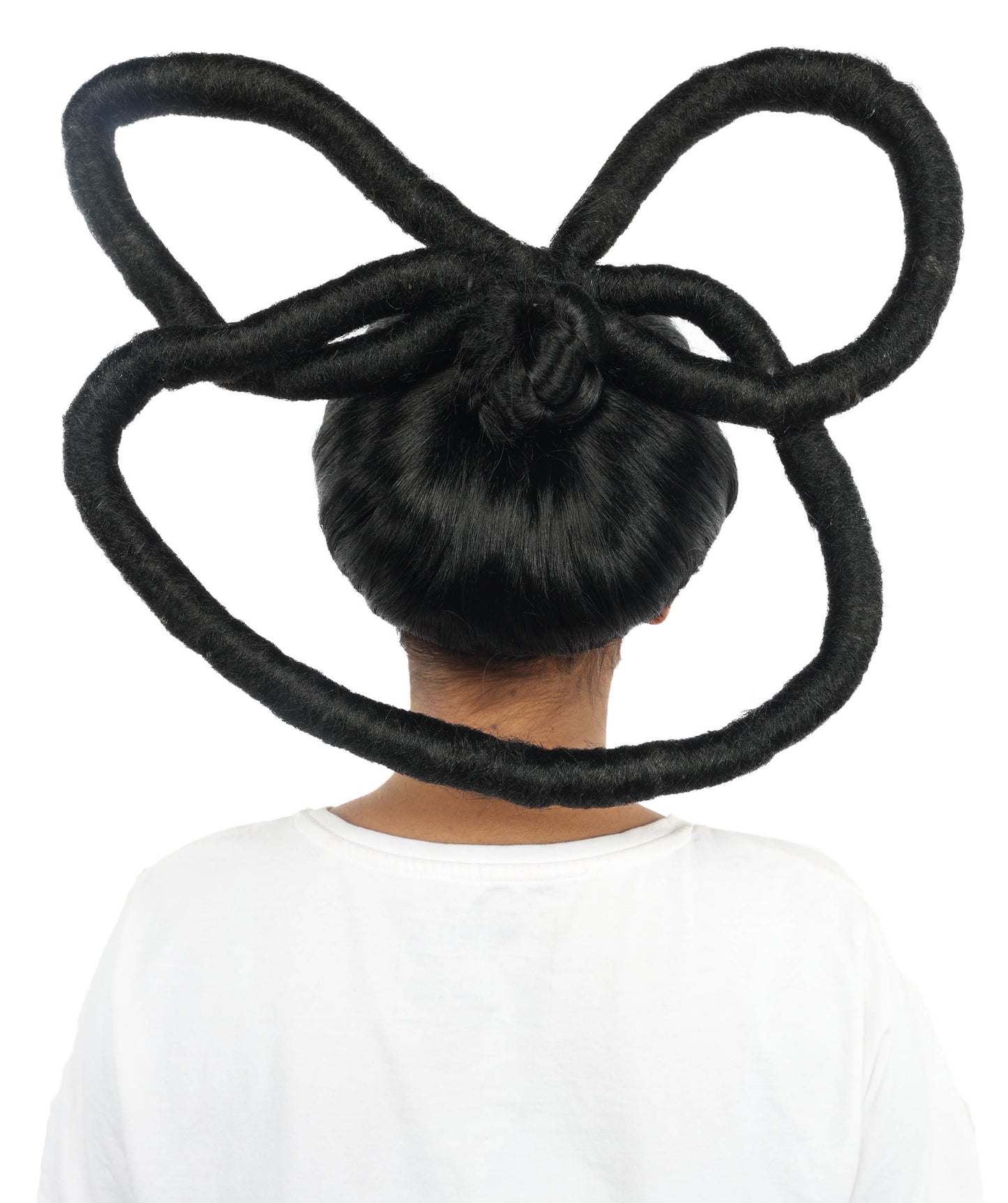 HPO Women's Black Double Loop Buns Wig | Synthetic Updo Hairstyle with Adjustable Cap for Cosplay, Festivals, Stage Performances,  Parties & Photoshoots