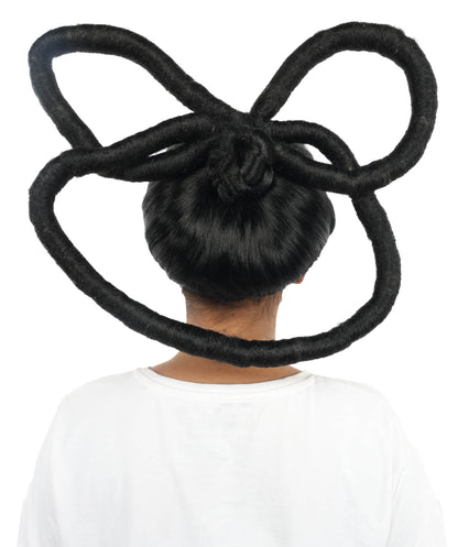 HPO Women's Black Double Loop Buns Wig | Synthetic Updo Hairstyle with Adjustable Cap for Cosplay, Festivals, Stage Performances,  Parties & Photoshoots