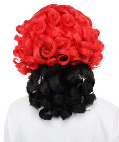 HPO Women's Short Curly Wig with Bangs | Red and Black Synthetic Hairpiece | Adjustable Inner Straps Cap | Lightweight Wig