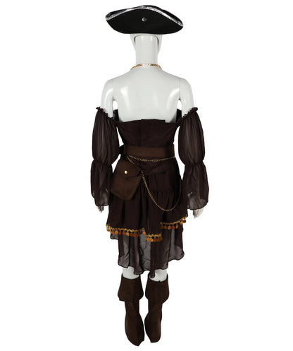 HPO Adult Woman's Brown Elegant Princess Warrior Costume | Medieval Fantasy Outfit with Accessories | Ideal for Halloween