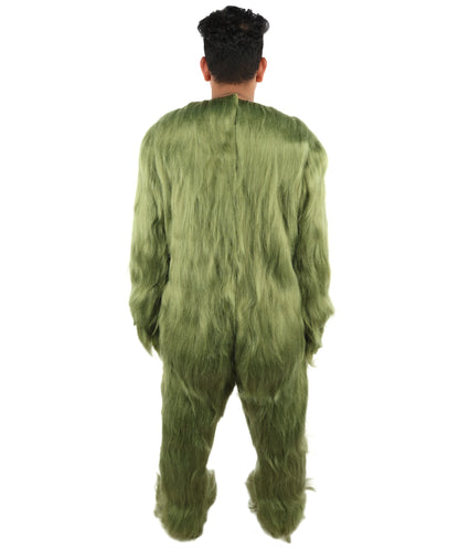 Furry Monster Grinch Christmas Olive Green Santa Costume, Ideal for Halloween