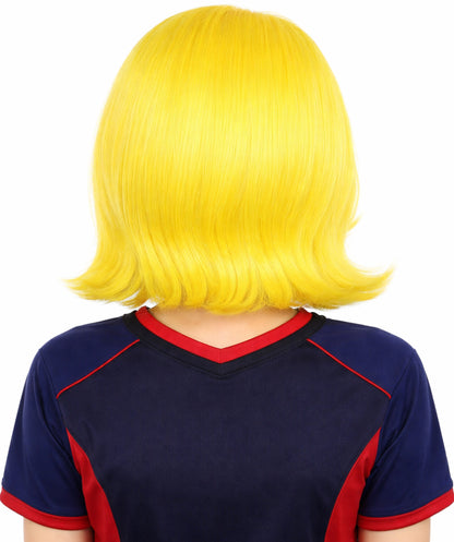 HPO Women's Wavy Bright Yellow Wig | Vibrant Synthetic Medium Hairstyle for Cosplay, Festivals, Stage Shows,  Parties & Photoshoots