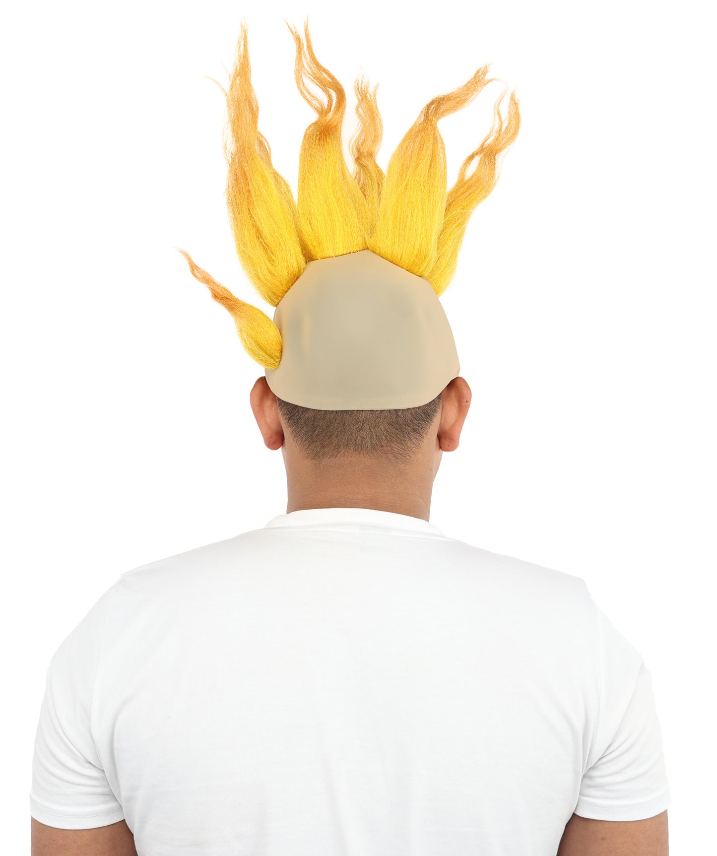 HPO Men's Flame Style Fantasy Spiked Wig – 16 Inch Yellow & Golden Mixed Wig with Breathable Cap | Anime Party Halloween and Cosplay Character Wig
