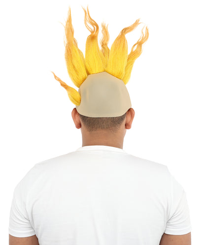 HPO Men's Flame Style Fantasy Spiked Wig – 16 Inch Yellow & Golden Mixed Wig with Breathable Cap | Anime Party Halloween and Cosplay Character Wig