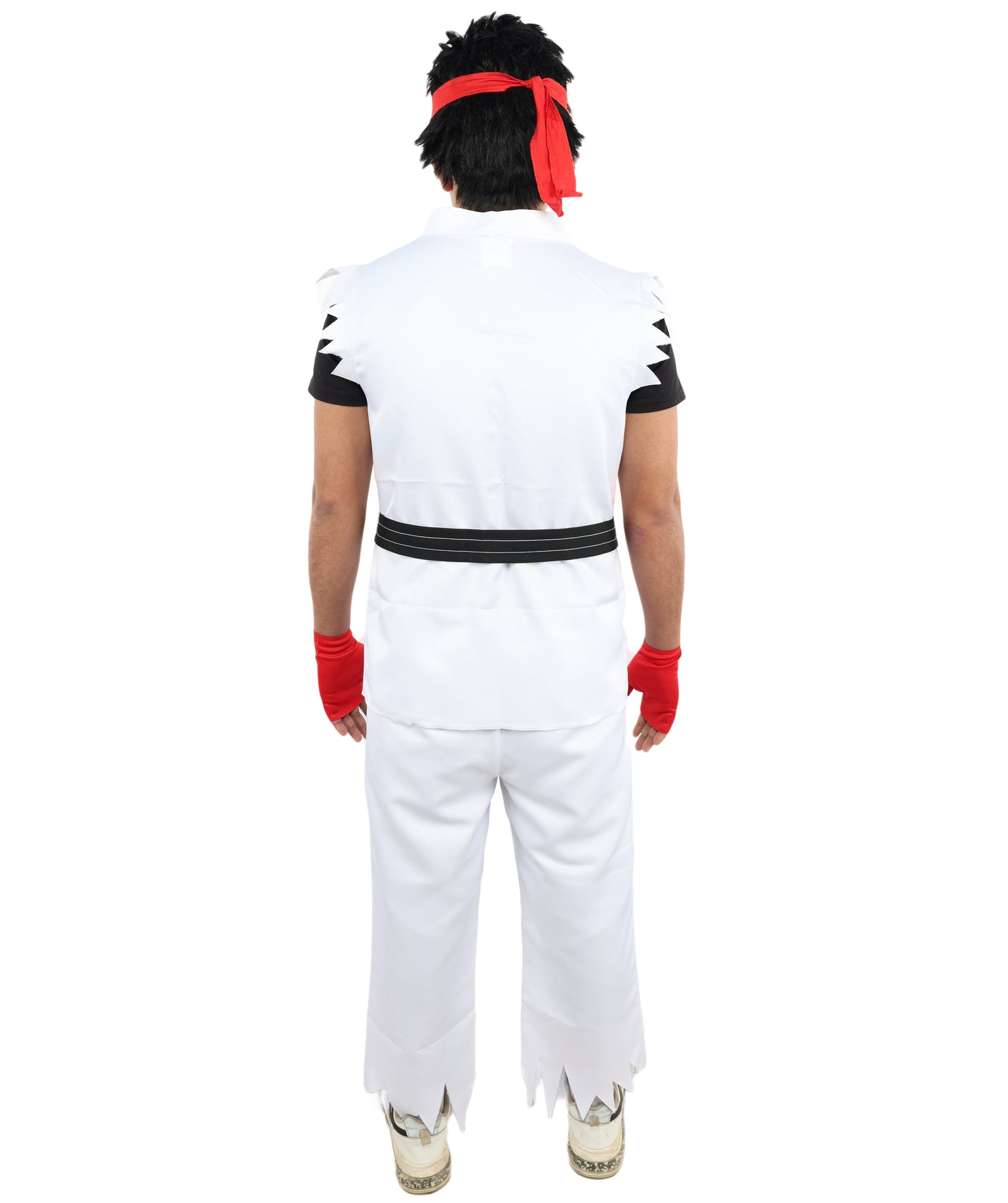 HPO Men's Martial Arts Fighter Outfit | White GI Costume with Body, Pant, Belt, Gloves, Headband | Video Game Fighter costume For Cosplay & Themed Battle Events