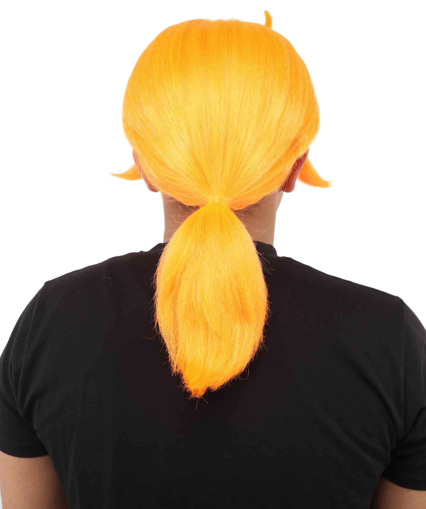 HPO Men's Golden Blonde Curtain Bang Wig | Shoulder Length Wavy Surfer Style, Heat Resistant Synthetic Fiber & Breathable Net | Halloween, Funny Roleplay, Theater, 90s Party & Costume Events
