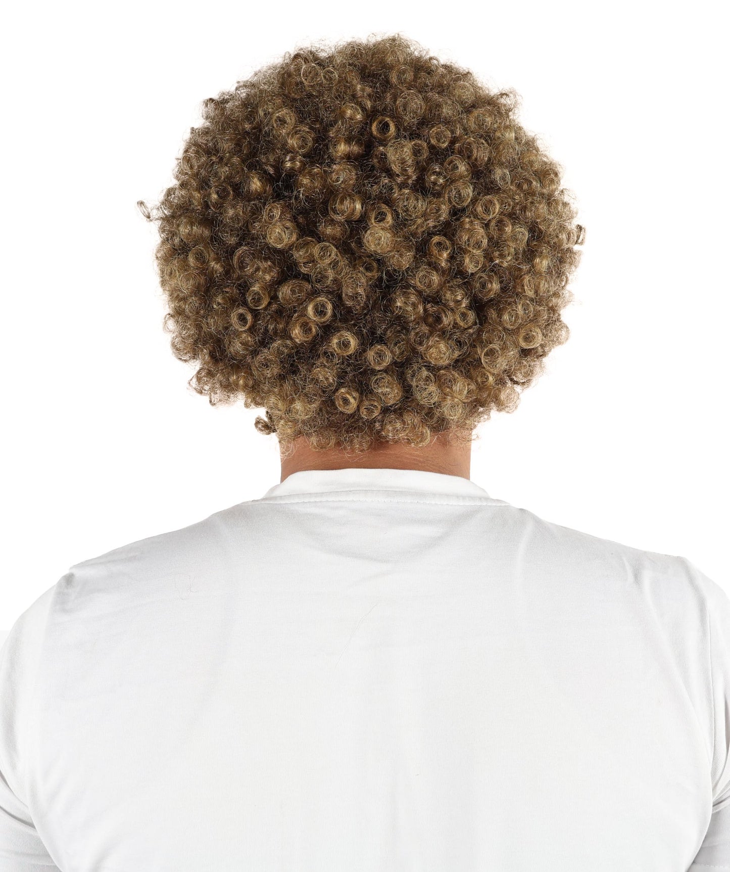 HPO Men’s Curly Athlete Brown Wig | Voluminous Synthetic Hairpiece with Thick Curls | Adjustable Fit for Stage, Parties & Roleplay