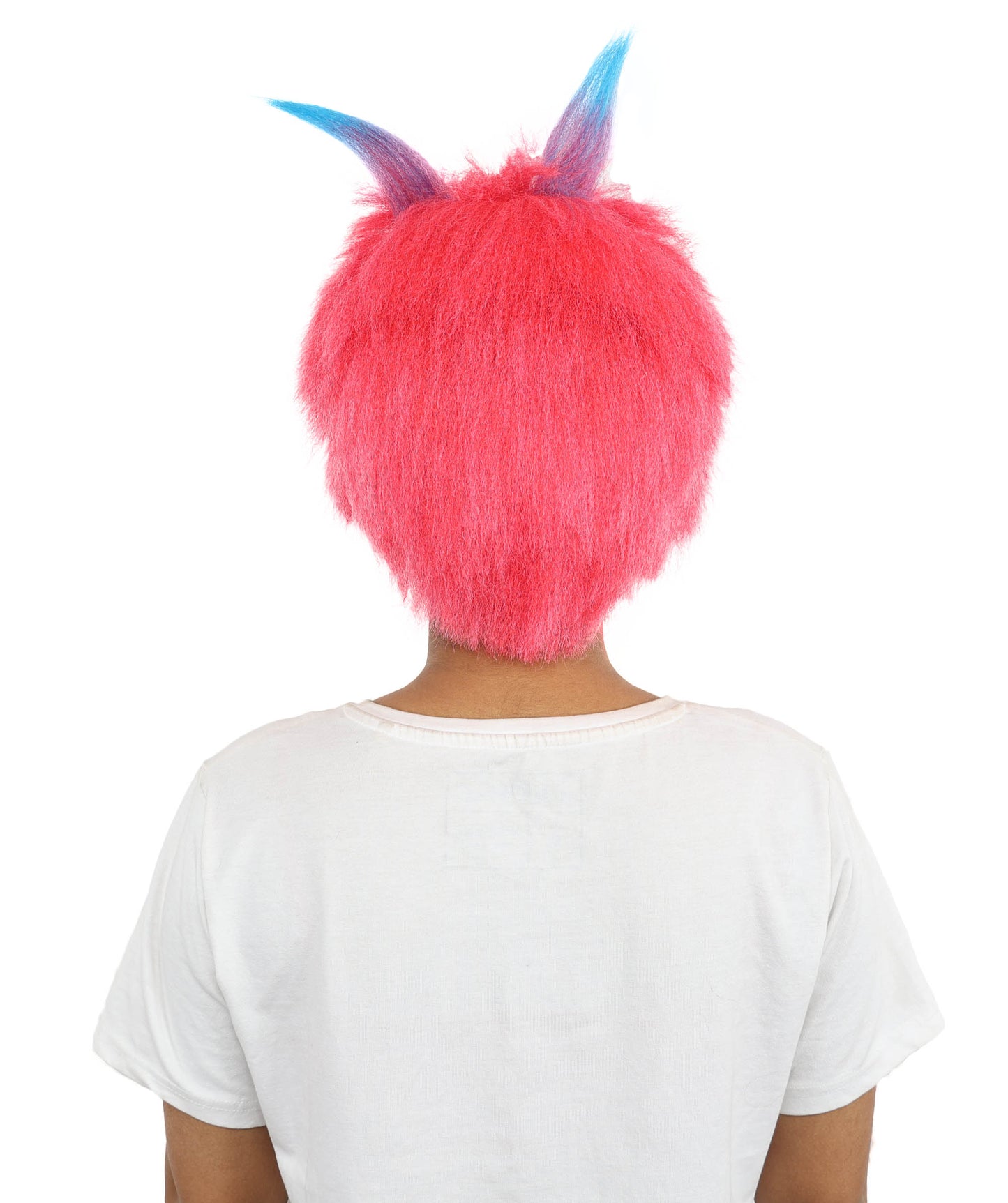 HPO Women Pink Movie Character Wig with Blue Horns | Bright Fantasy Synthtic Hairpiece | Ideal for Halloween, Cosplay, Stag Party