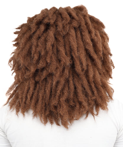 HPO Men's Bushy Brown Curly Beard Moustache Eyebrow and Wig Set | Wild Hair Look Costume Accessory with Bald Cap Design | Synthetic Fiber Wig Ideal for Stage Shows, Dress-Up & Party Events