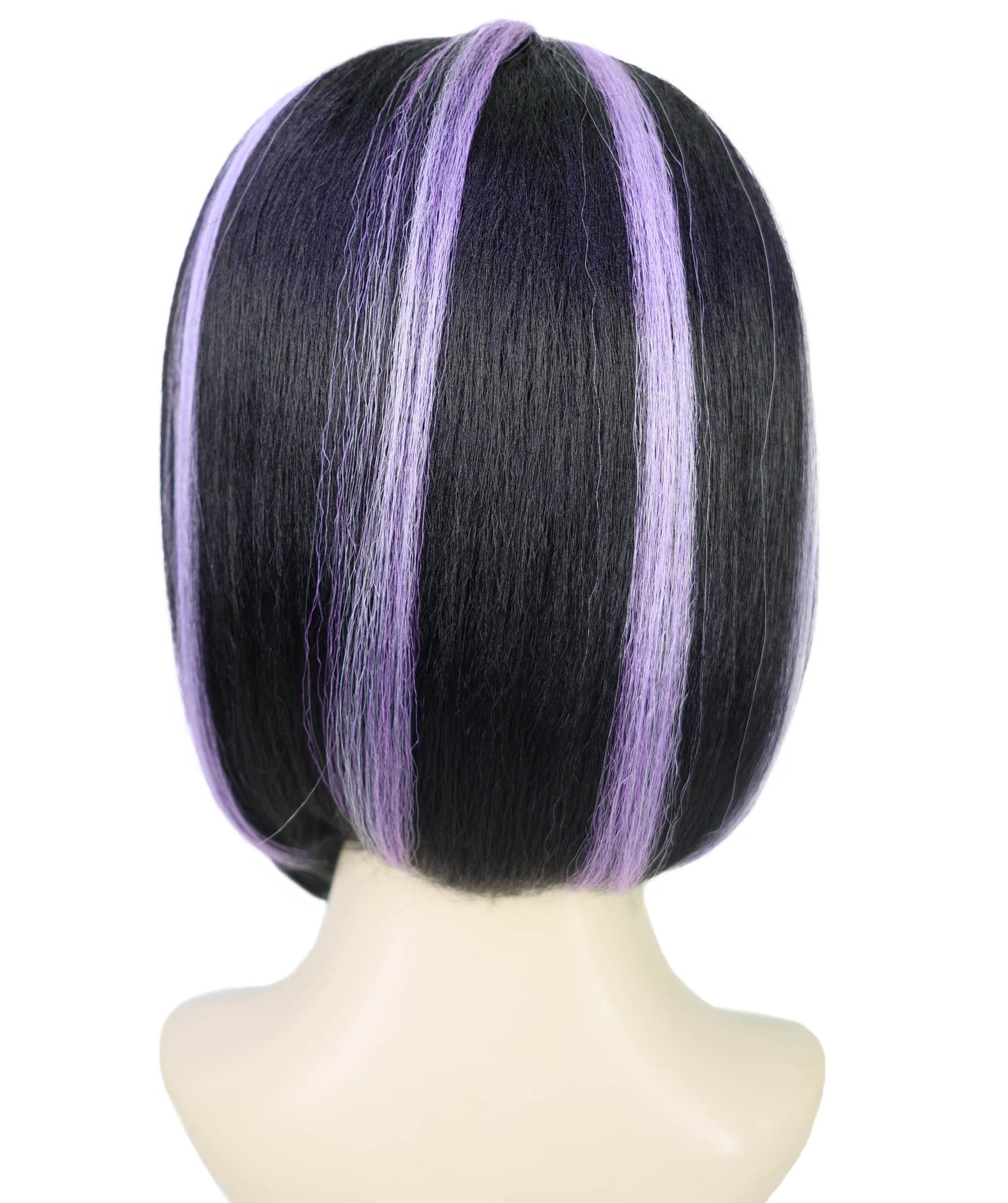 HPO Adult Women’s White & Purple Highlight Bob Wig | Sleek Short Costume Hair for Halloween & Parties | Breathable Capless Cap