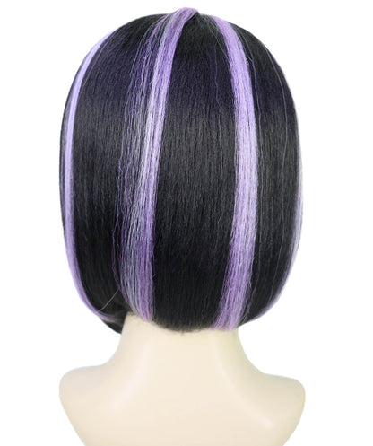 HPO Adult Women’s White & Purple Highlight Bob Wig | Sleek Short Costume Hair for Halloween & Parties | Breathable Capless Cap